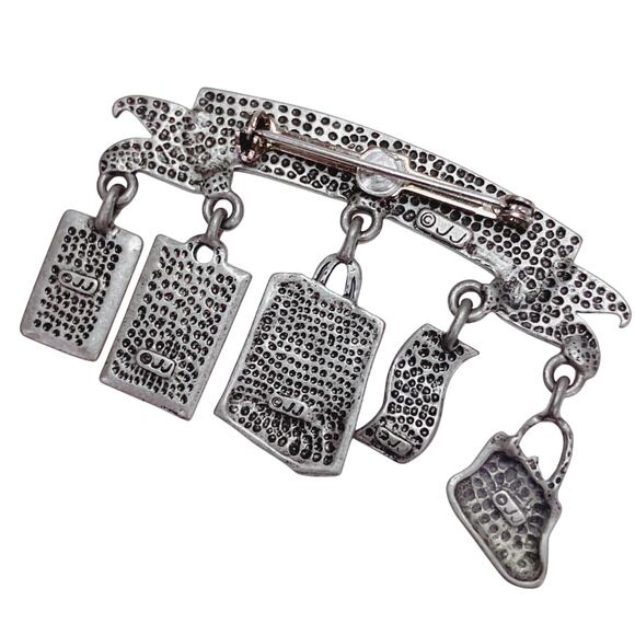 Vintage JJ Signed Pewter Born To Shop Brooch Whimsical & Funny Giftable Jewelry - Picture 9 of 10